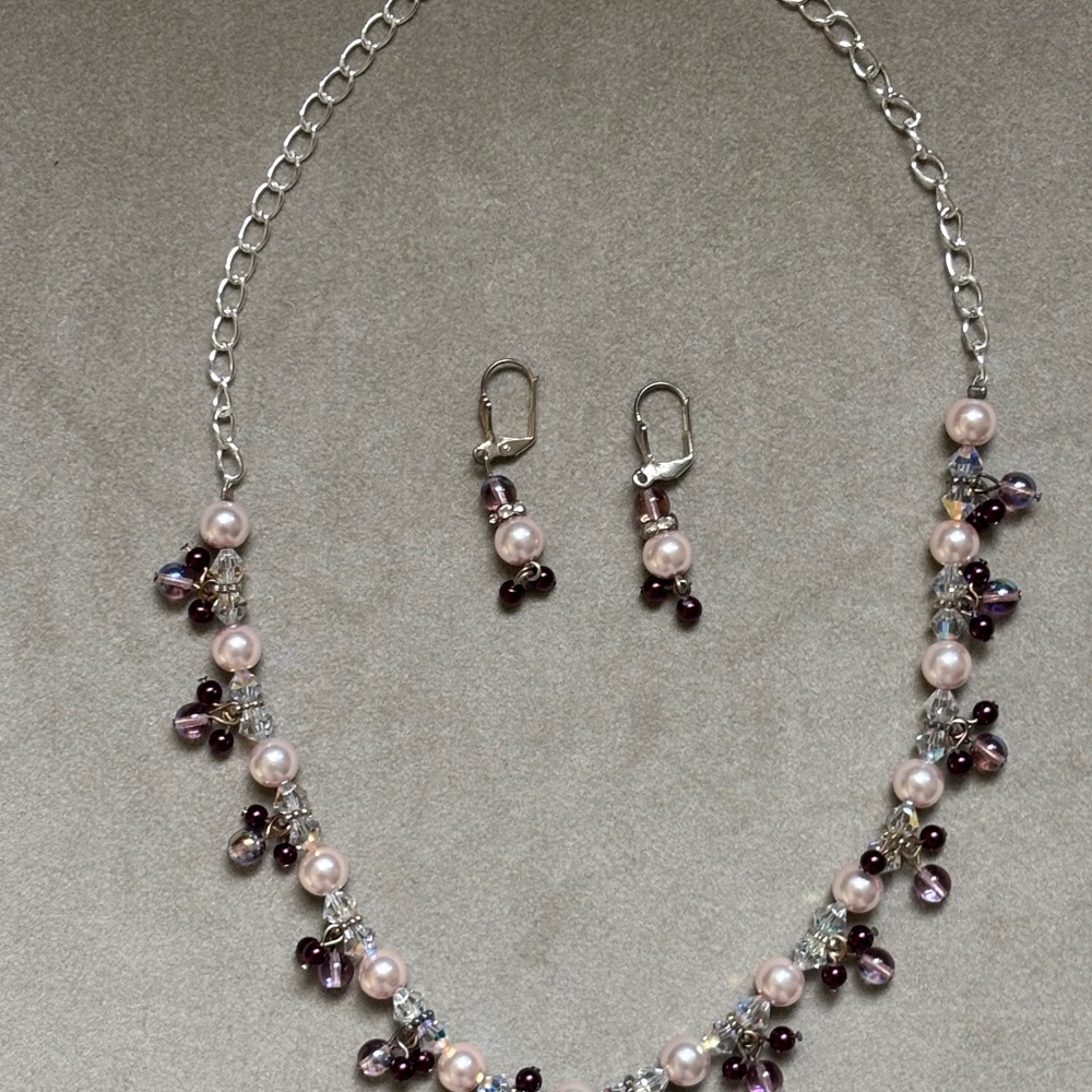 Pearl and Bead Necklace and Earring Set